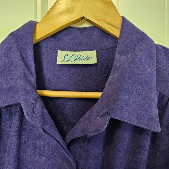 Vintage 80s Shirt Dress Womens Size 14 Purple Faux Suede Cottagecore Preppy - Picture 7 of 13